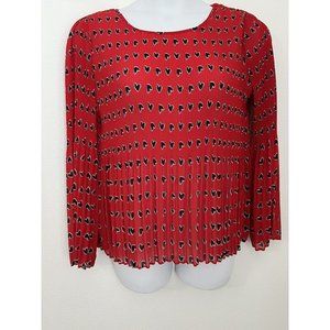 Rose + Olive Blouse Top XL Red Black Hearts Long Flare Sleeve Excellent